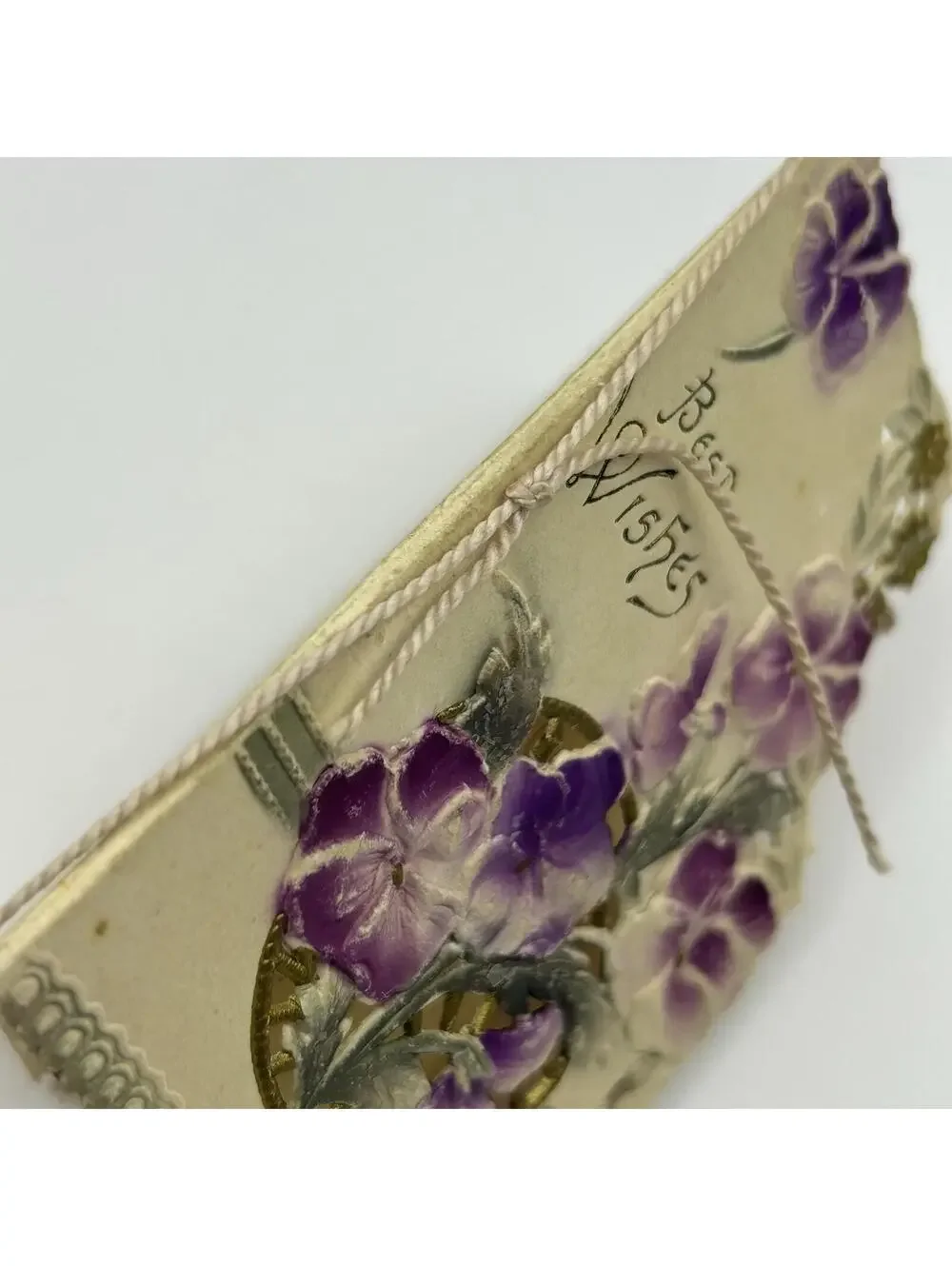 Antique Die-Cut Embossed Greeting Card Booklet Pansies 1900-1915 Gilt Poem F2